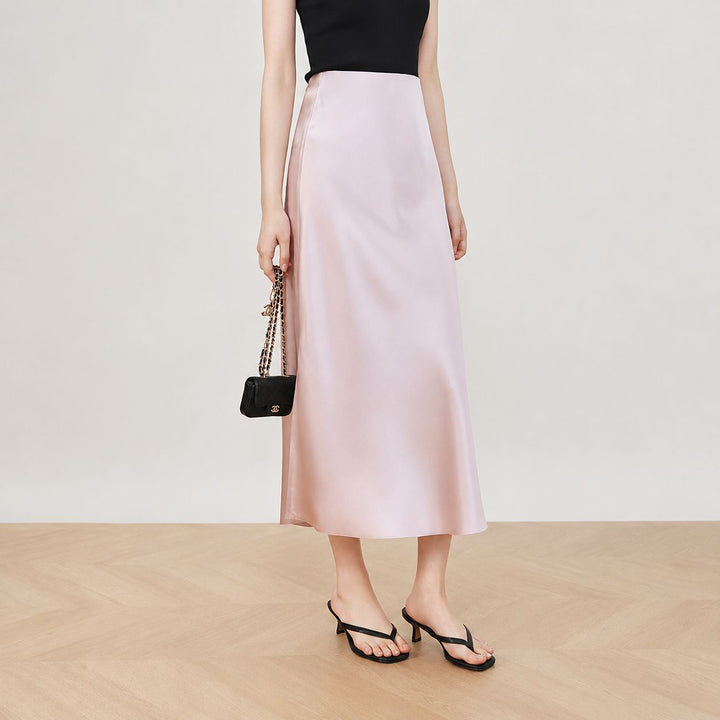 22 Momme Mulberry Charmeuse Silk Midi Skirt with Side Slit