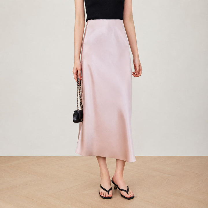 22 Momme Mulberry Charmeuse Silk Midi Skirt with Side Slit