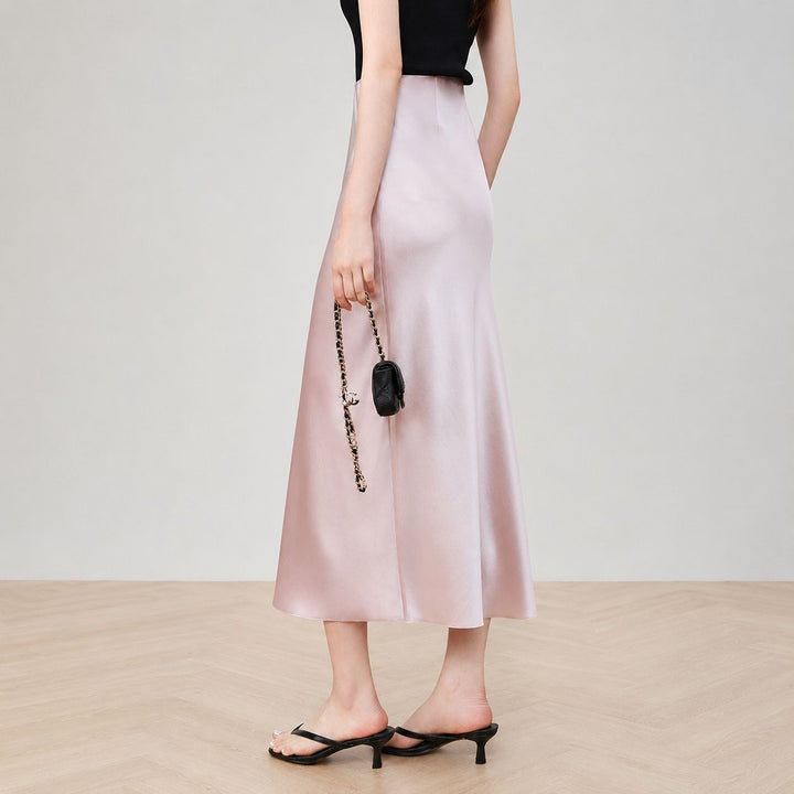 22 Momme Mulberry Charmeuse Silk Midi Skirt with Side Slit