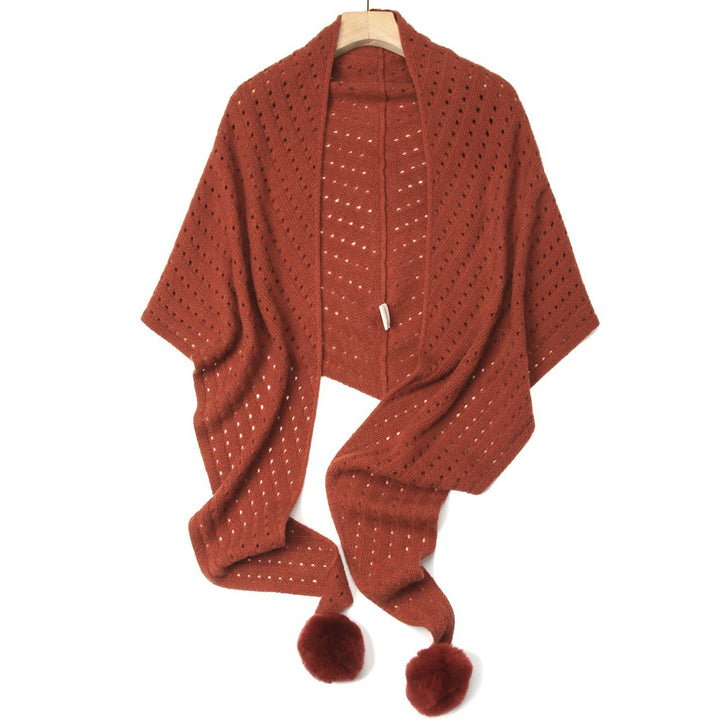 100% Pure Cashmere Pom-Pom Long Triangle Scarf Wrap