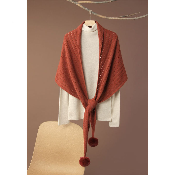 100% Pure Cashmere Pom-Pom Long Triangle Scarf Wrap