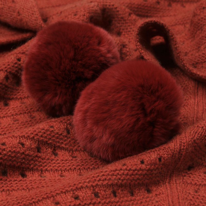 100% Pure Cashmere Pom-Pom Long Triangle Scarf Wrap