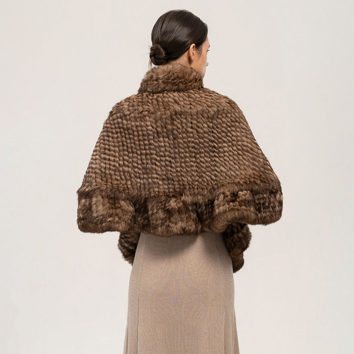 Rabbit Fur Knitted Shawl Wrap with Pockets Affordable Fur Coat