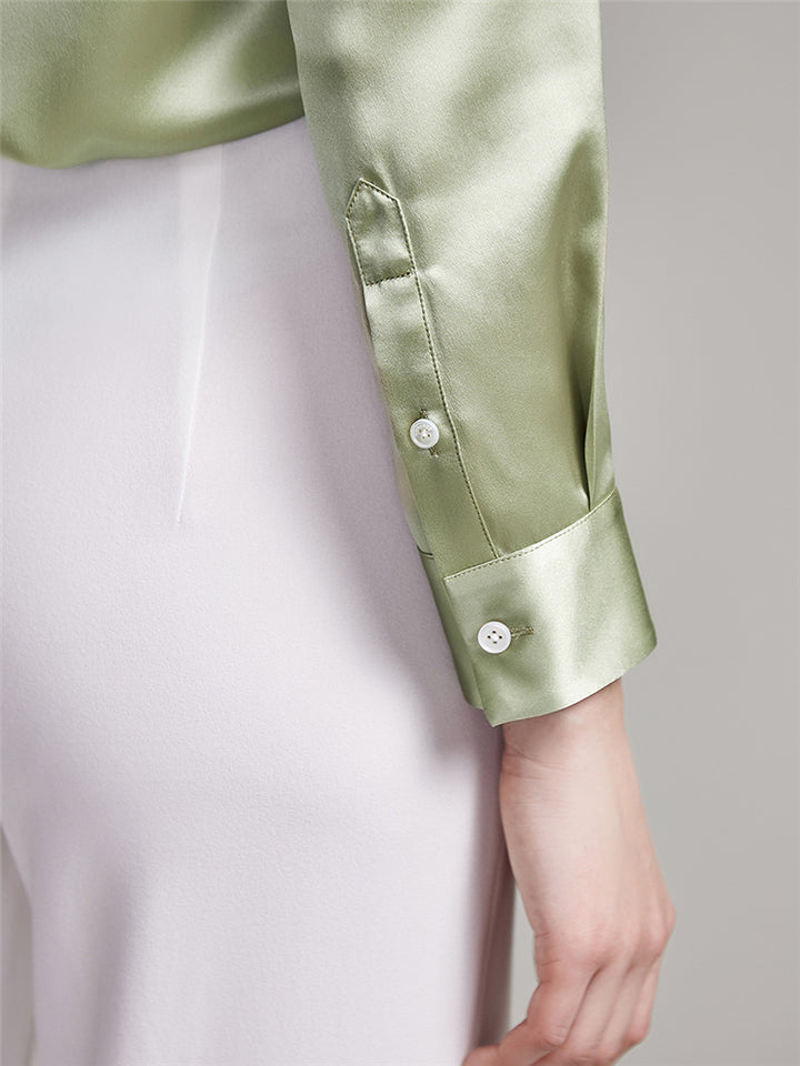 22 Momme Mandarin Collar Long Sleeve Silk Blouse with Hidden Placket