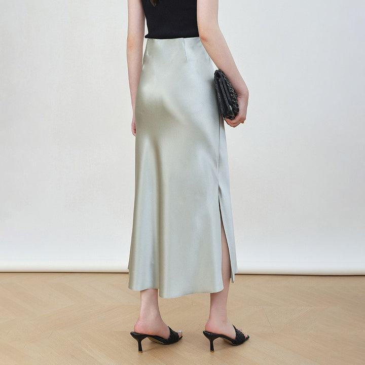 22 Momme Mulberry Charmeuse Silk Midi Skirt with Side Slit
