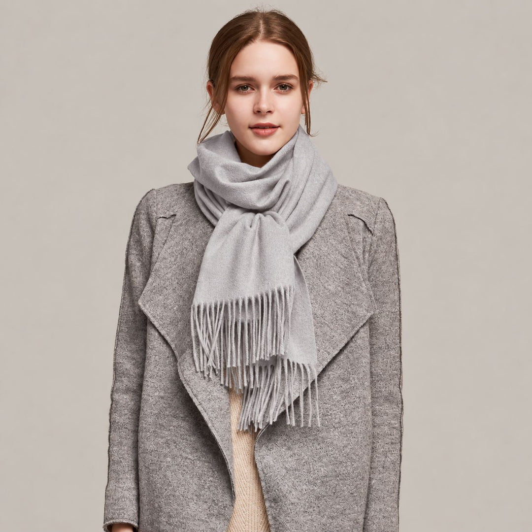 Classic Long Cashmere Scarf with Tassels