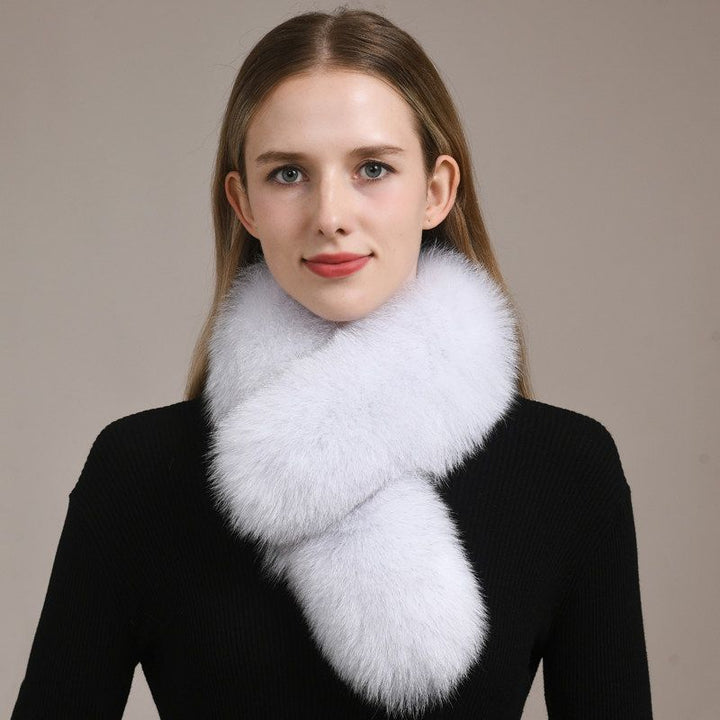 Women’s Real Fox Fur Cross-Over Scarf Genuine Plush Winter Fur Neck Warmer Collar