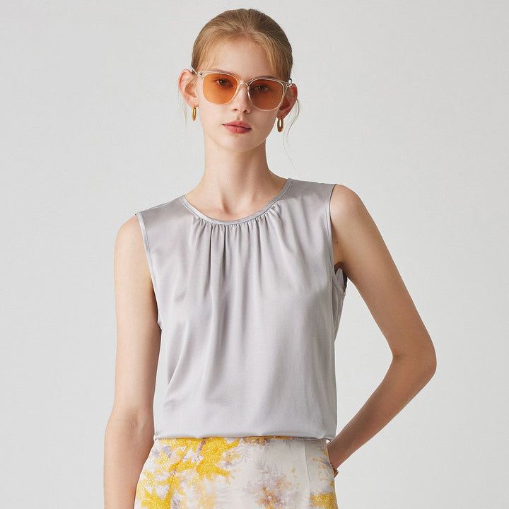 22 Momme Women's Round Neck Sleeveless Silk Shell Top