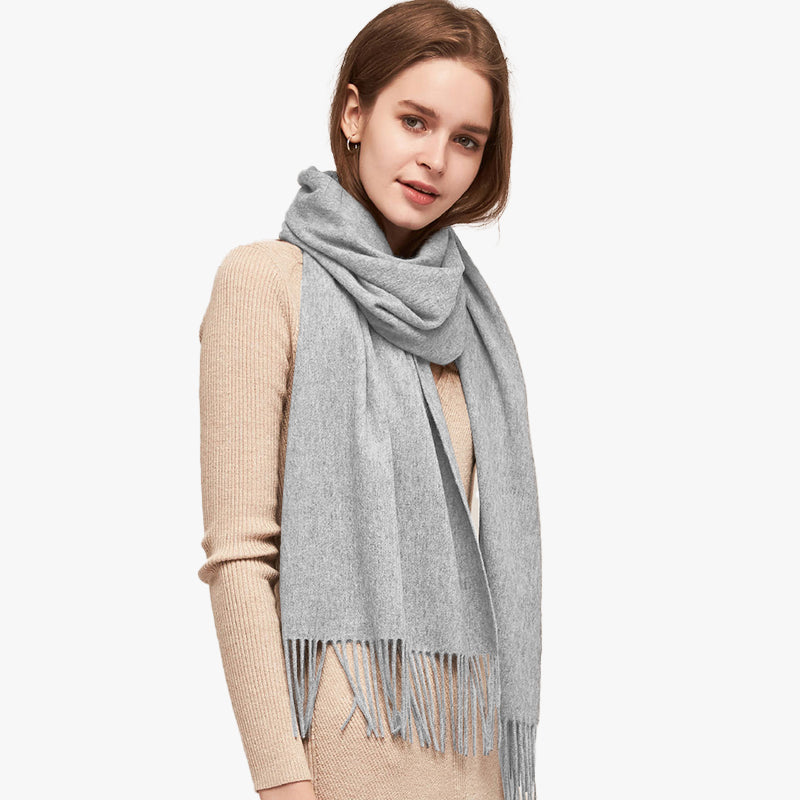 Basic Solid Color Long Cashmere Scarf with Tassels