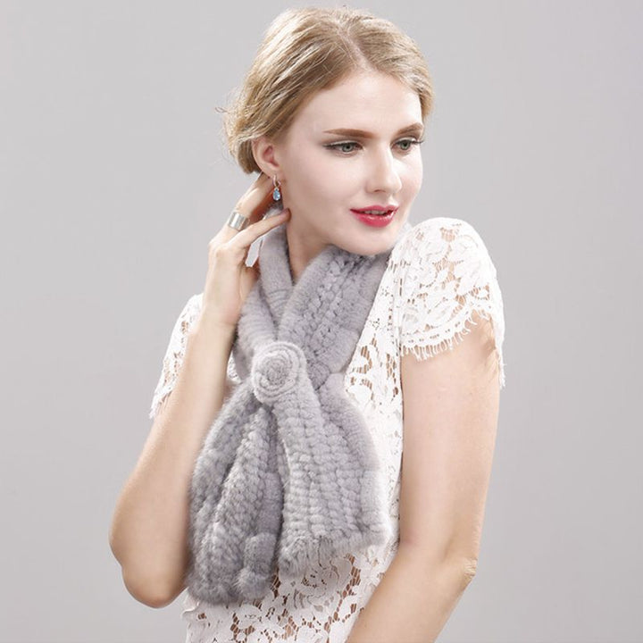 Luxury Real Mink Fur Scarf for Women Elegant Mink Fur Knitted Bow Flower Cross Neck Scarf