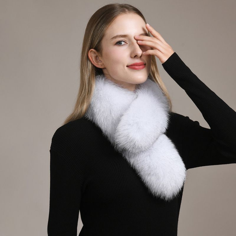 Women’s Real Fox Fur Cross-Over Scarf Genuine Plush Winter Fur Neck Warmer Collar