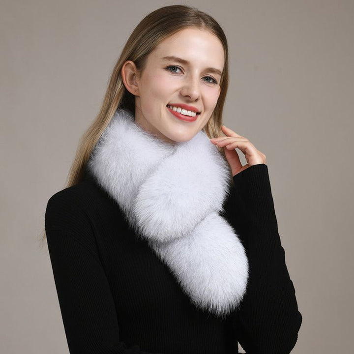 Women’s Real Fox Fur Cross-Over Scarf Genuine Plush Winter Fur Neck Warmer Collar