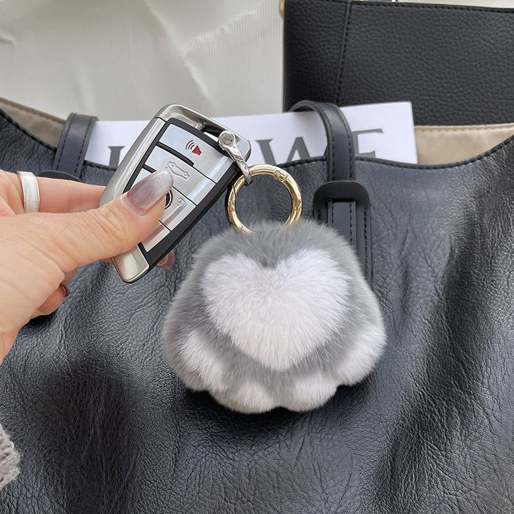 Cute Cat Paw Rabbit Fur Pom Pom Keychain Plush Handbag Purse Charm