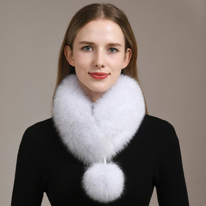 Women’s Real Fox Fur Scarf with Pom-Pom Genuine Fur Collar Neck Warmer