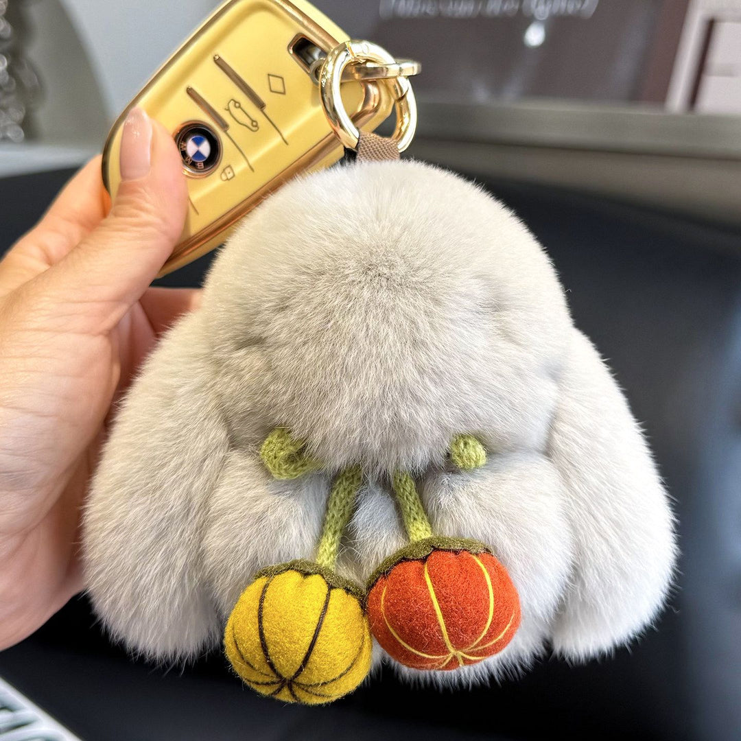 2026 Autumn New Halloween Pumpkin Rabbit Fur Bunny Keychain Soft Fluffy Bag  Car Accessory