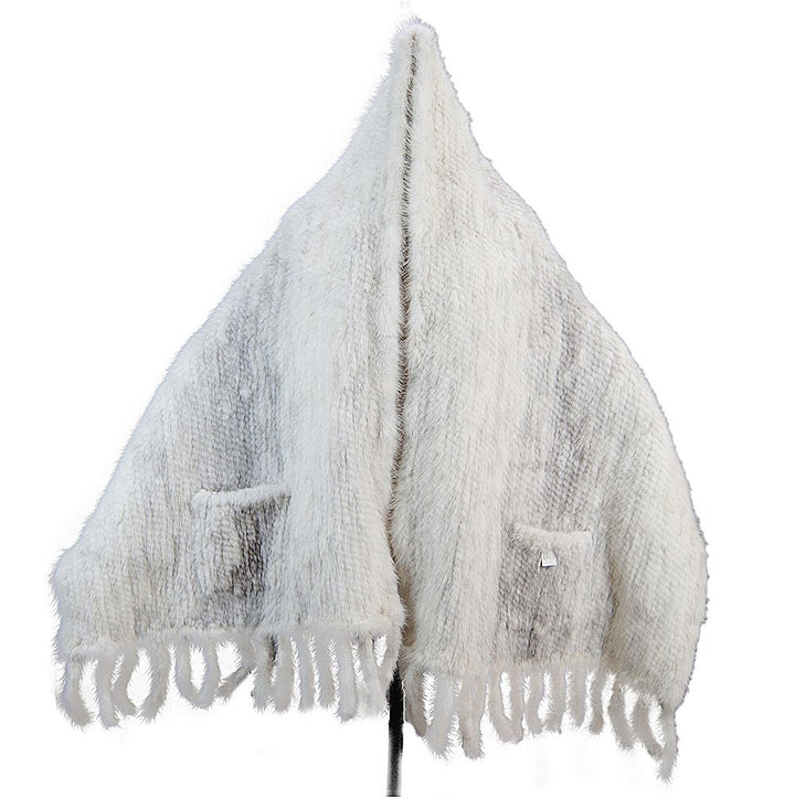 Genuine Mink Fur Shawl Wrap Elegant Fur Stole Cape Scarf with Fringe