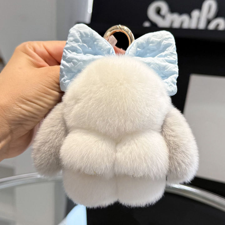 Real Rabbit Fur Cute Bunny and Bow Keychain Luxury Fur Bag Charm
