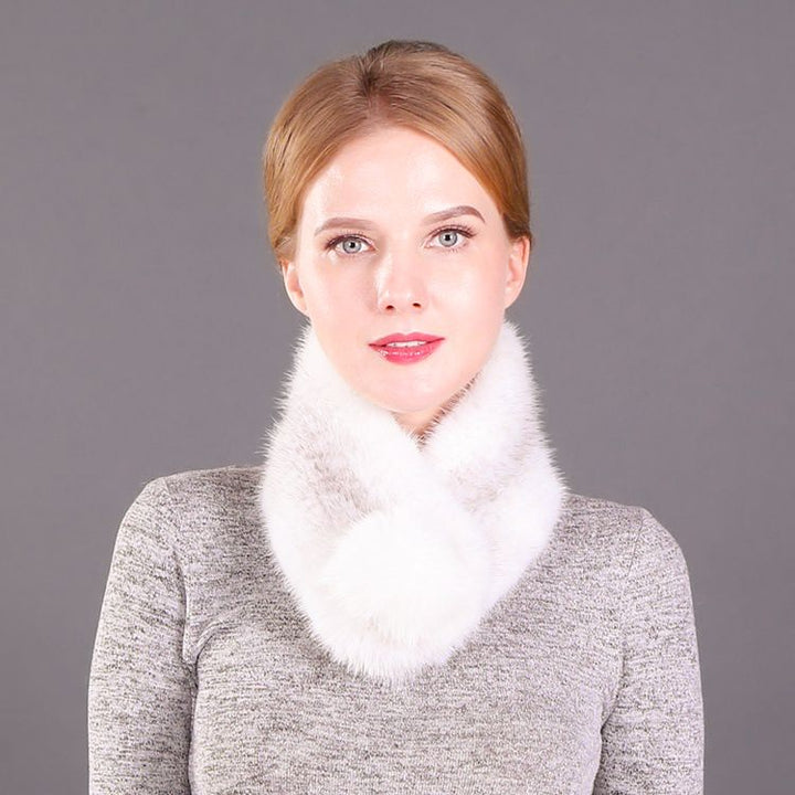 Women's Real Mink Fur Scarf with Fox Fur Pom-Pom Soft Luxury Winter Neck Warmer Lightweight & Elegant Collar Wrap