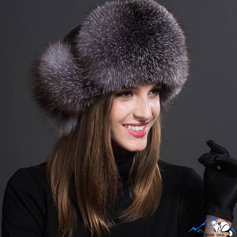 Real Fox Fur Trapper Hats for Women Winter Outdoor Cold Weather Fluffy Fuzzy Furry Genuine Fur Hats