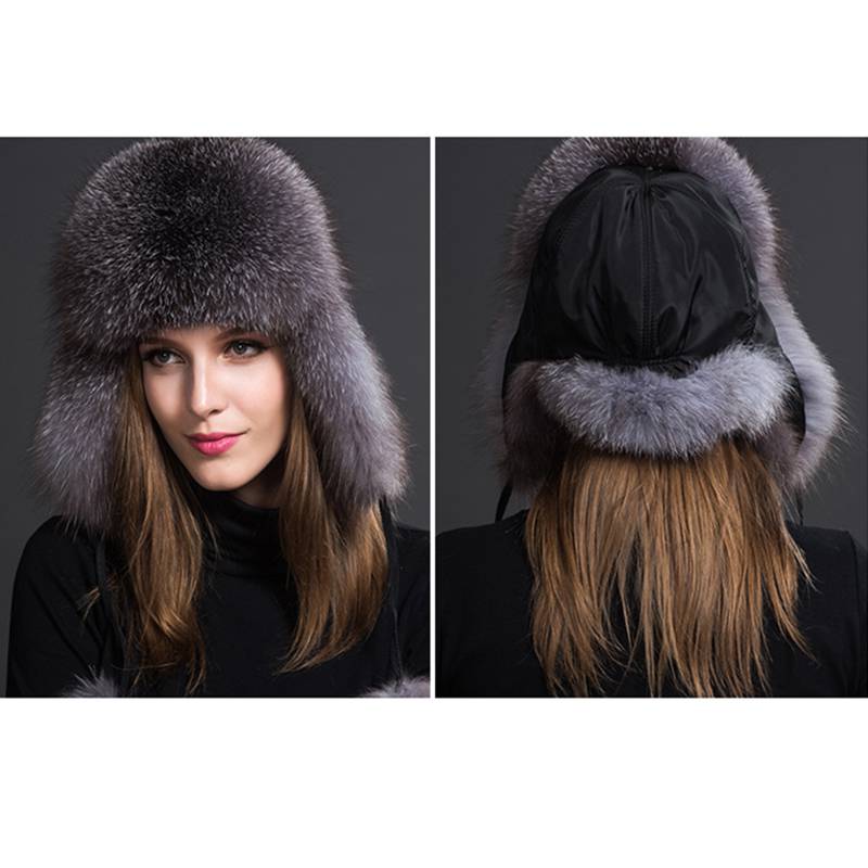 Real Fox Fur Trapper Hats for Women Winter Outdoor Cold Weather Fluffy Fuzzy Furry Genuine Fur Hats