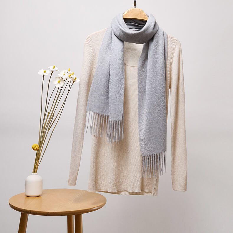 Classic Solid Color Tassel 100% Cashmere Long Scarf