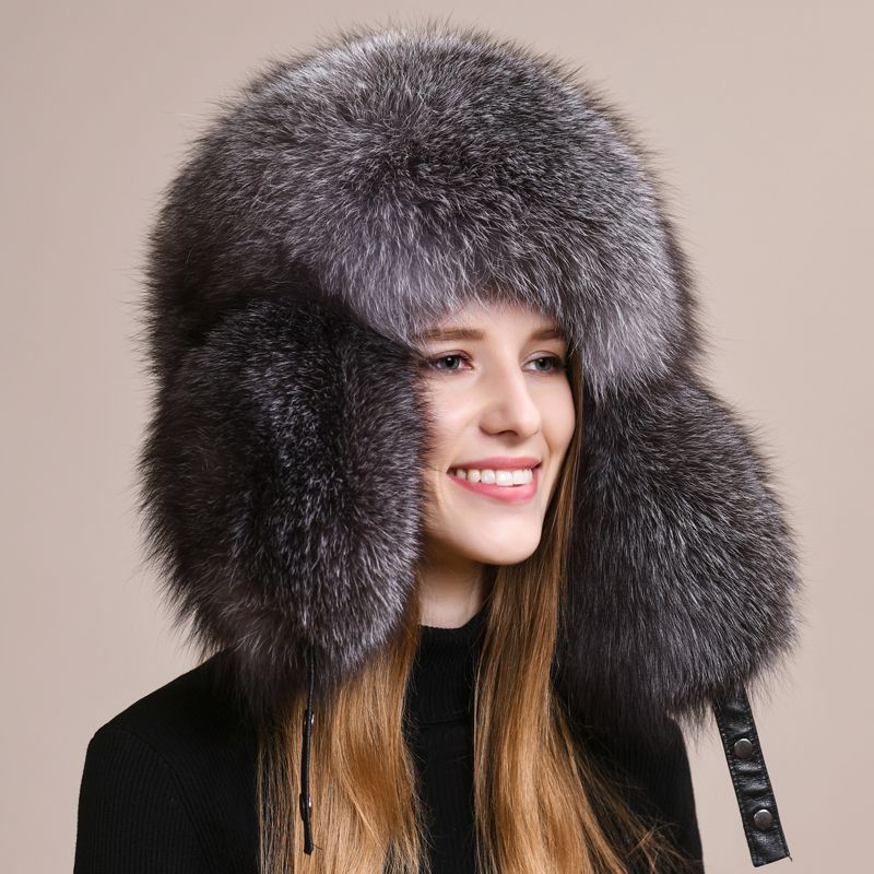 Luxury Genuine Fox Fur Trapper Hat Full Pelt Winter Pom Pom Hat Cold Wether Ushanka for Women