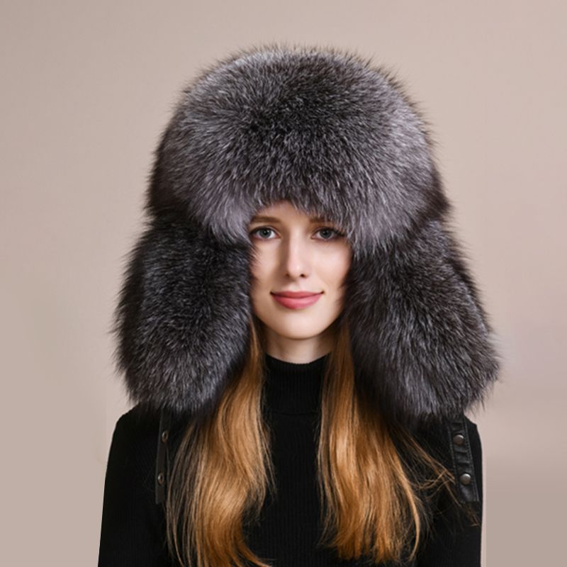 Luxury Genuine Fox Fur Trapper Hat Full Pelt Winter Pom Pom Hat Cold Wether Ushanka for Women