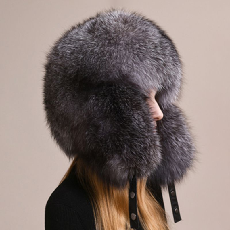 Luxury Genuine Fox Fur Trapper Hat Full Pelt Winter Pom Pom Hat Cold Wether Ushanka for Women