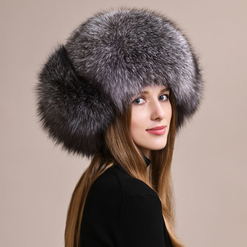 Luxury Genuine Fox Fur Trapper Hat Full Pelt Winter Pom Pom Hat Cold Wether Ushanka for Women