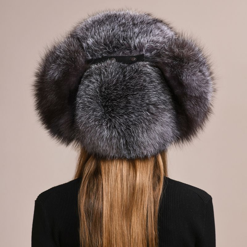 Luxury Genuine Fox Fur Trapper Hat Full Pelt Winter Pom Pom Hat Cold Wether Ushanka for Women