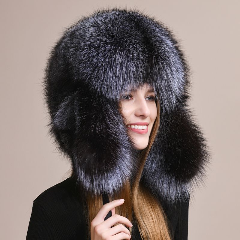 Luxury Genuine Fox Fur Trapper Hat Full Pelt Winter Pom Pom Hat Cold Wether Ushanka for Women