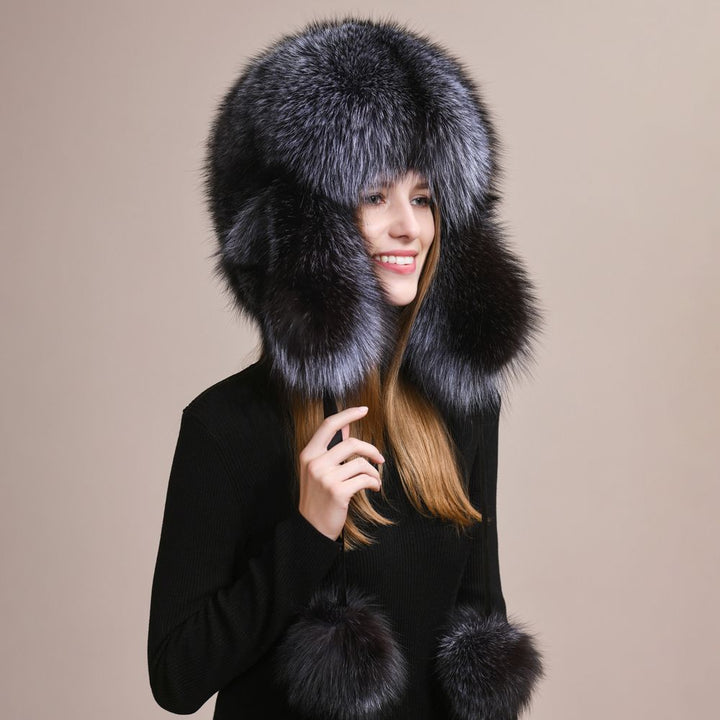 Luxury Genuine Fox Fur Trapper Hat Full Pelt Winter Pom Pom Hat Cold Wether Ushanka for Women