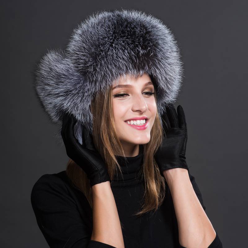 Real Fox Fur Trapper Hats for Women Winter Outdoor Cold Weather Fluffy Fuzzy Furry Genuine Fur Hats