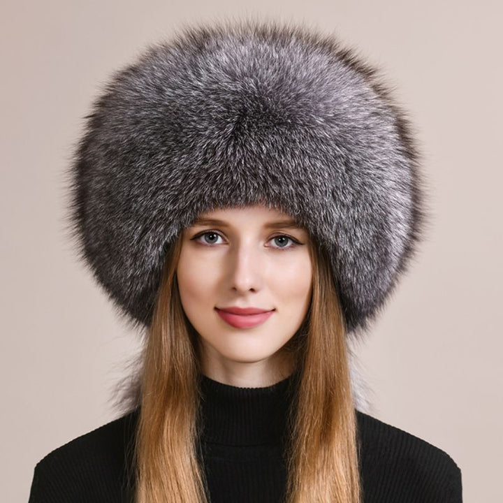 Soft Real Fox Fur Hat with Elegant Tails Women's Winter Fashion Cozy Full-Pelt Fur Beanie for Cold Weather