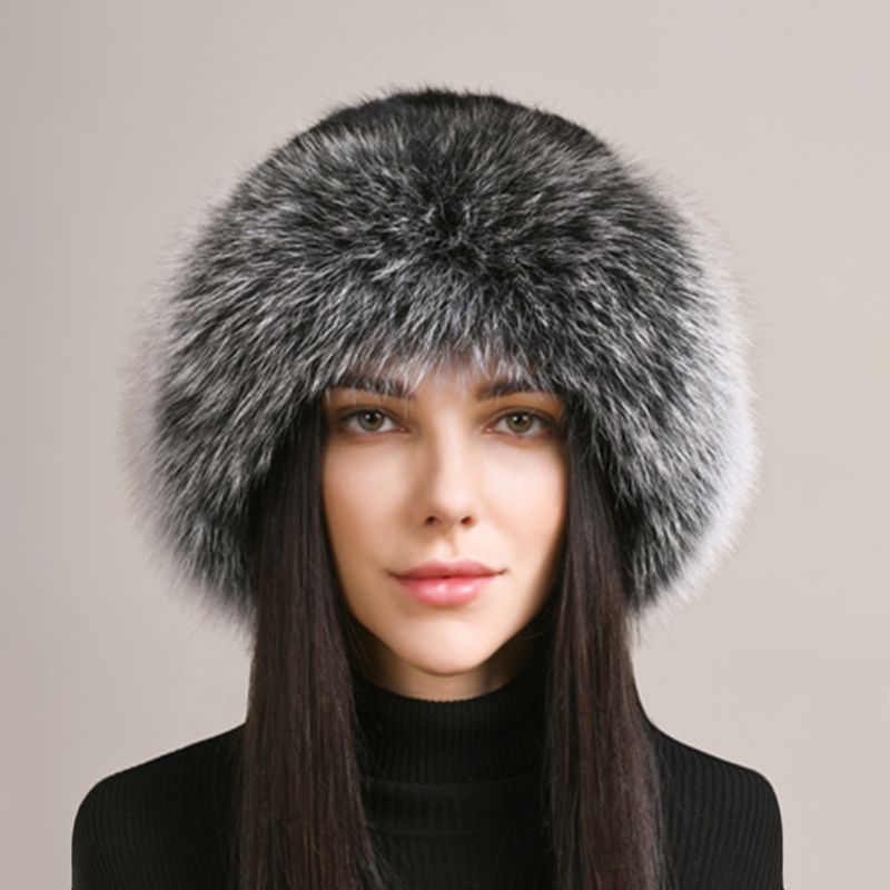 Luxury Mink Fur Hat for Women Full Fox Fur Brim Winter Bucket Hat