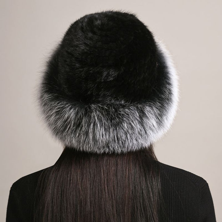 Luxury Mink Fur Hat for Women Full Fox Fur Brim Winter Bucket Hat
