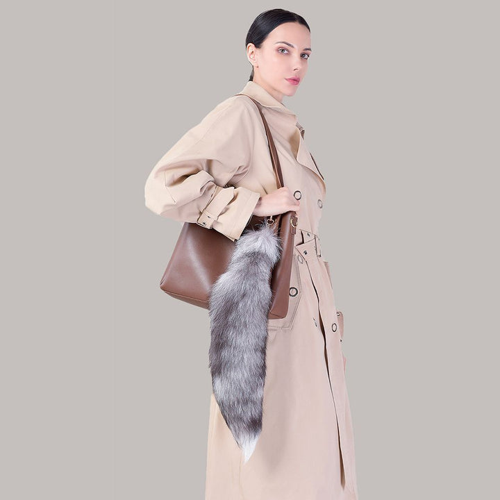 Natural Color Real Fox Fur Tail Keychain Oversized Fluffy Plush Bag Charm