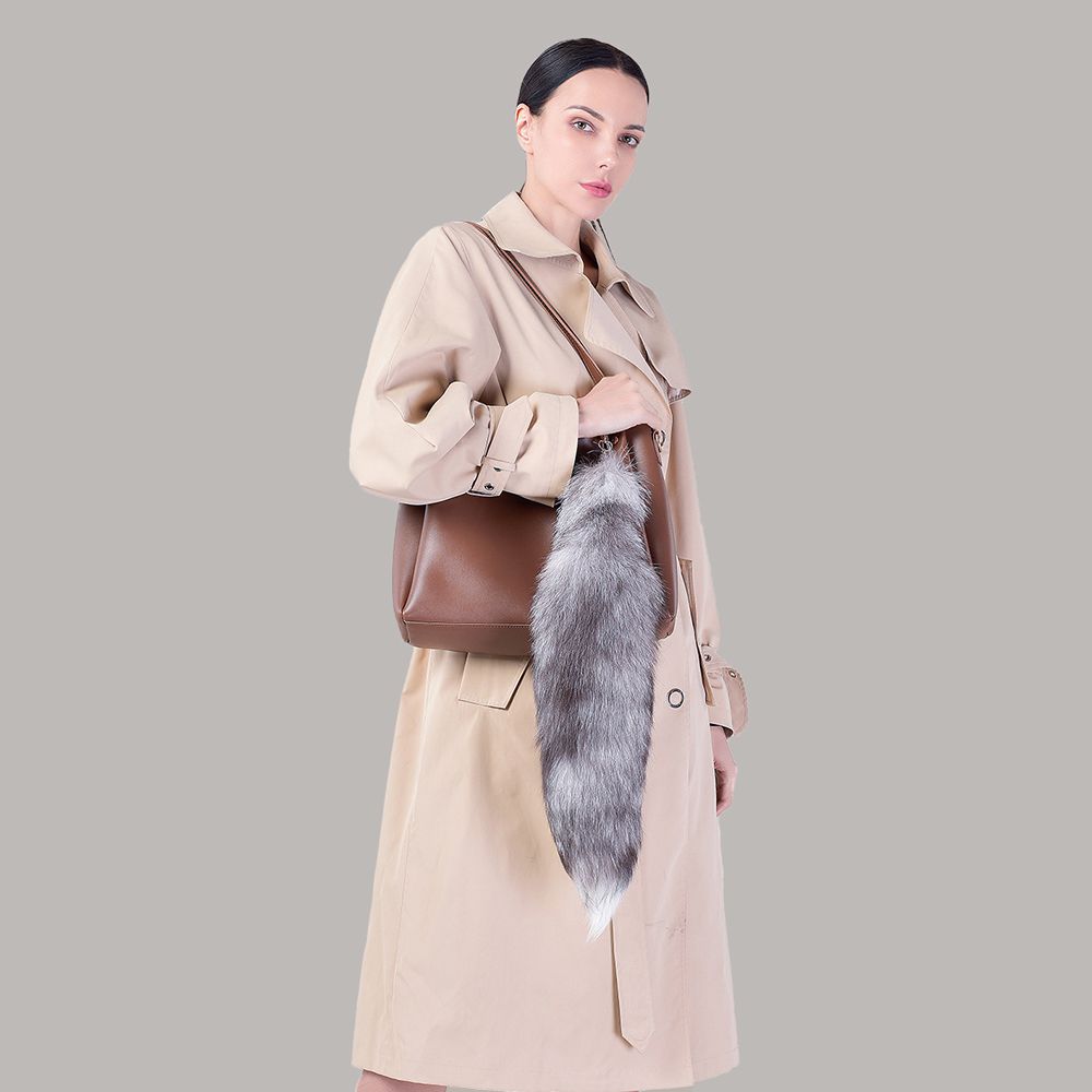 Natural Color Real Fox Fur Tail Keychain Oversized Fluffy Plush Bag Charm