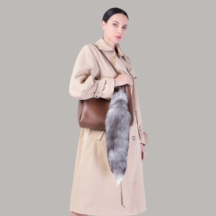 Natural Color Real Fox Fur Tail Keychain Oversized Fluffy Plush Bag Charm