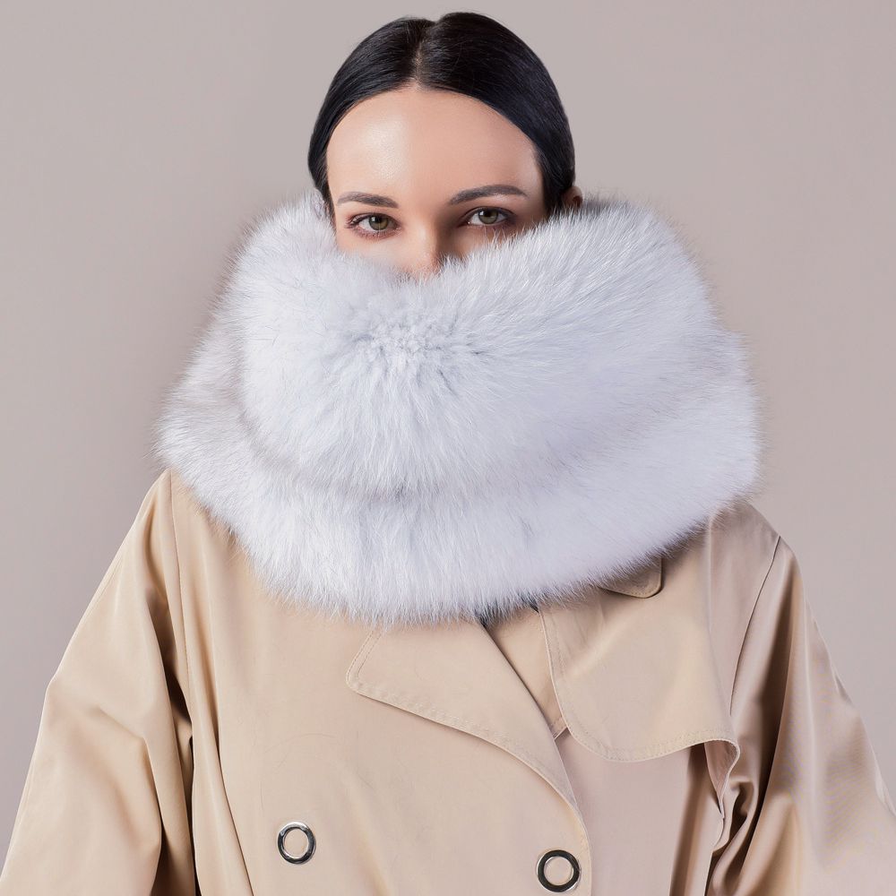 Luxury Real Silver Fox Fur Scarf Collar Oversized Fluffy Natural Fur Neck Warmer Wrap for Women