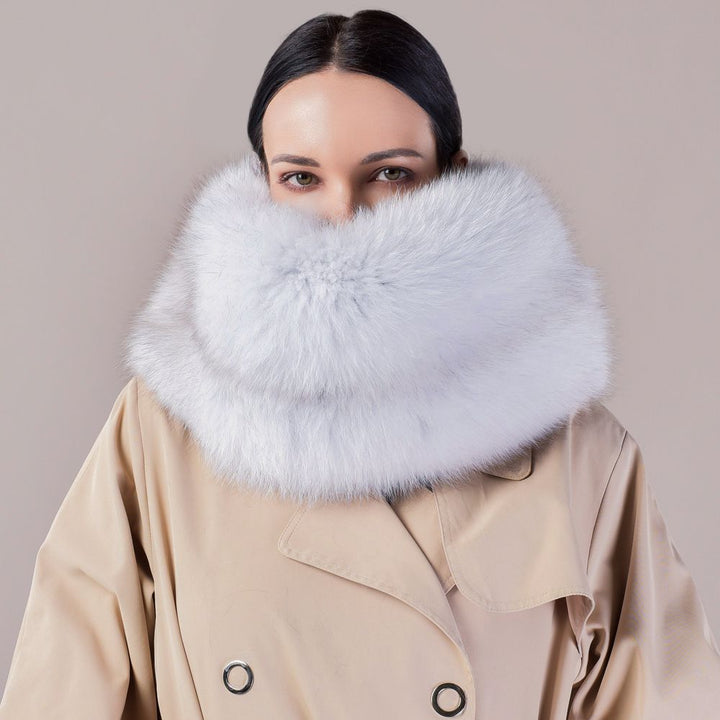 Luxury Real Silver Fox Fur Scarf Collar Oversized Fluffy Natural Fur Neck Warmer Wrap for Women