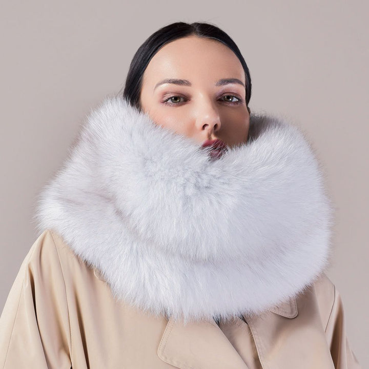 Luxury Real Silver Fox Fur Scarf Collar Oversized Fluffy Natural Fur Neck Warmer Wrap for Women