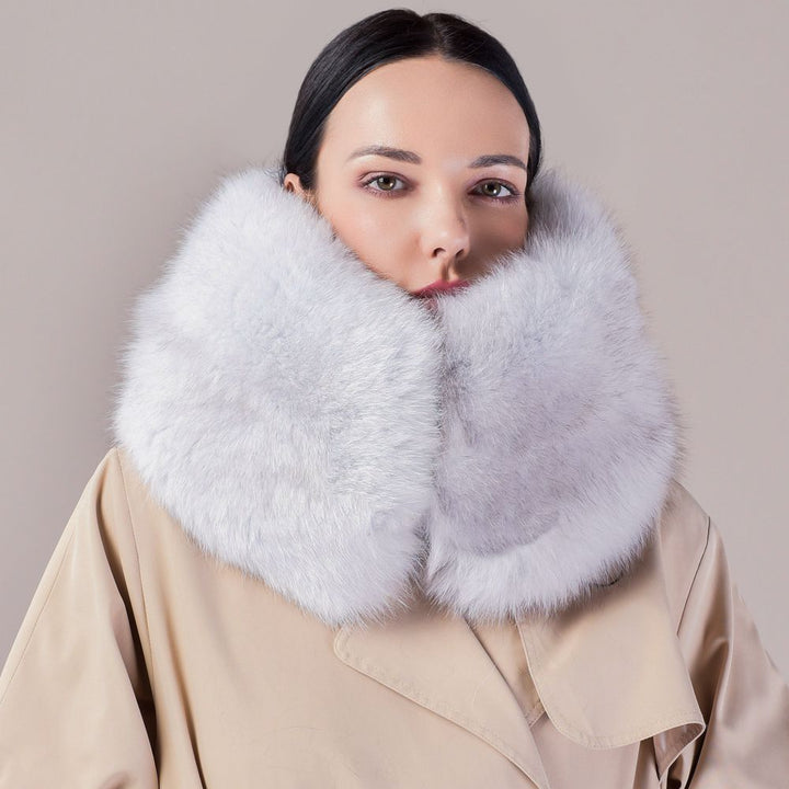 Luxury Real Silver Fox Fur Scarf Collar Oversized Fluffy Natural Fur Neck Warmer Wrap for Women