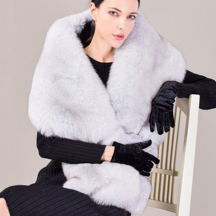 Women's Oversized Real Fox Fur Shawl Wrap Large Fur Collar Scarf with Pocket for Parties and Wedding