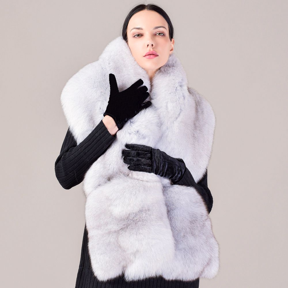 Women's Oversized Real Fox Fur Shawl Wrap Large Fur Collar Scarf with Pocket for Parties and Wedding