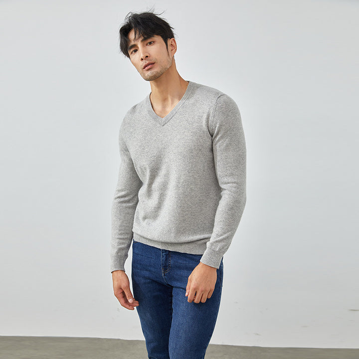 Men's Classic V-Neck 100% Cashmere Pullover Sweater