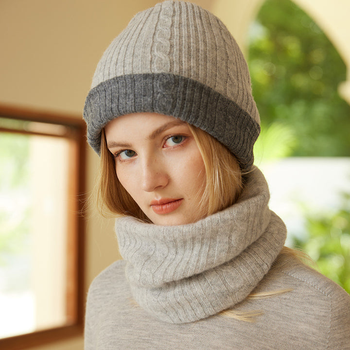 Cable Knit Cashmere Hat and Infinity Scarf Set