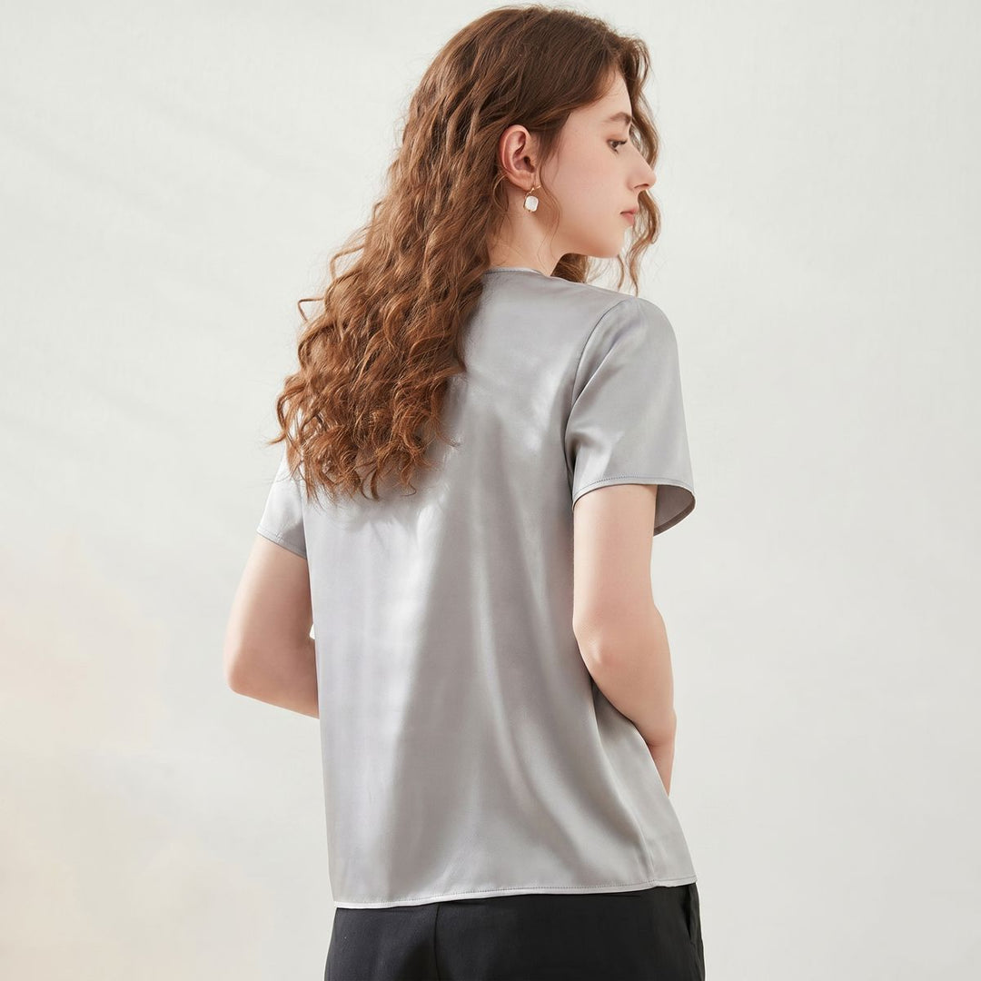 22 Momme Basic V-Neck Pure Mulberry Silk Short Sleeve T-Shirt