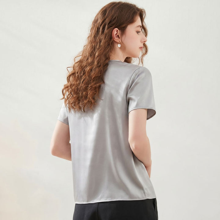 22 Momme Basic V-Neck Pure Mulberry Silk Short Sleeve T-Shirt