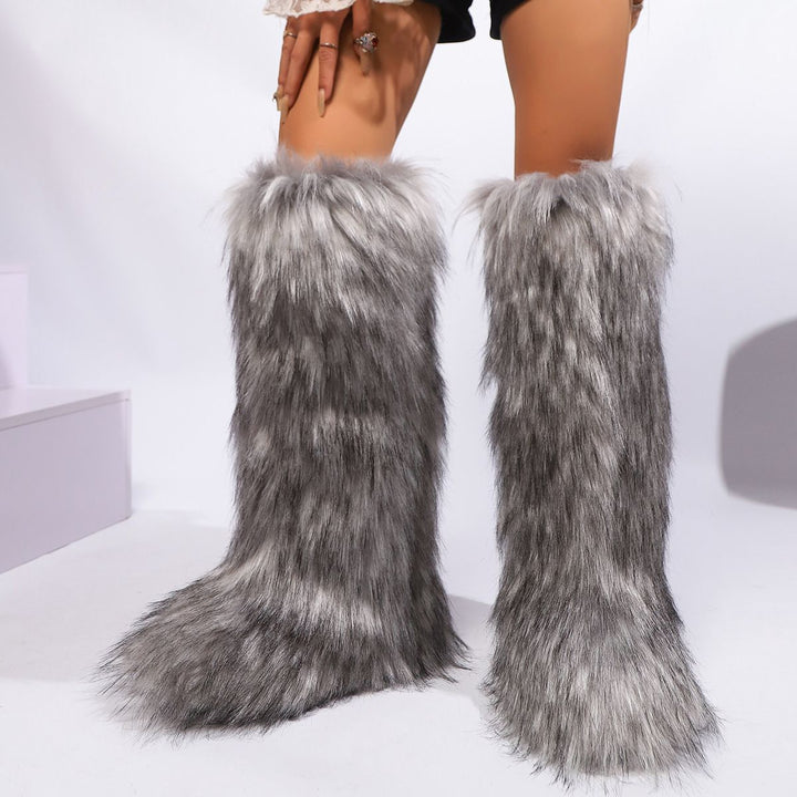 Womens Faux Fur Boot Winter Fluffy Long Furry Boots for Girls Outdoor Fuzzy Knee-High Boots